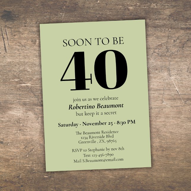 Invitation Simple Moderne Fête Surprise 40 Ans (Créateur téléchargé)