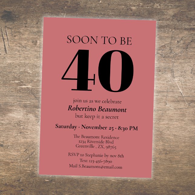 Invitation Simple Moderne Fête Surprise 40e Anniversaire (Créateur téléchargé)