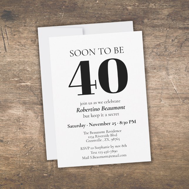 Invitation Simple Moderne Fête Surprise pour 40 ans (Créateur téléchargé)