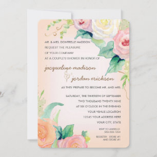 Invitation Simple Moderne Fleurs Aquarelles Roses Pêche Corai