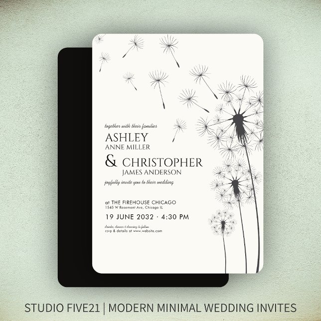 Invitation Simple moderne Fumée Mariage noir Dandelion (Créateur téléchargé)