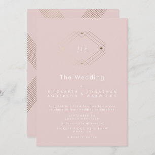 Invitation Simple moderne géométrique Mariage rouge or rose