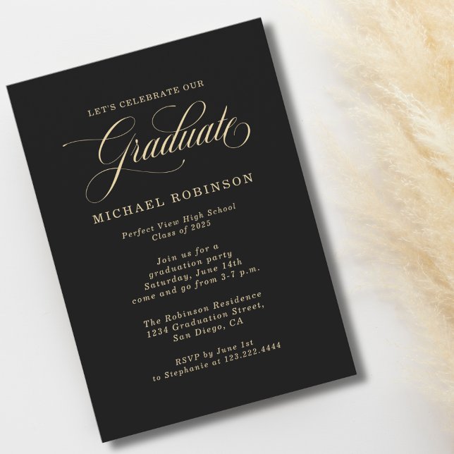 Invitation Simple moderne Gold Black Graduation Party (Créateur téléchargé)