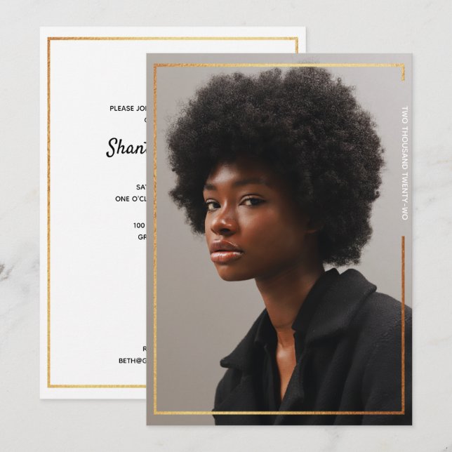 Invitation simple moderne Gold Border Graduation (Devant / Derrière)