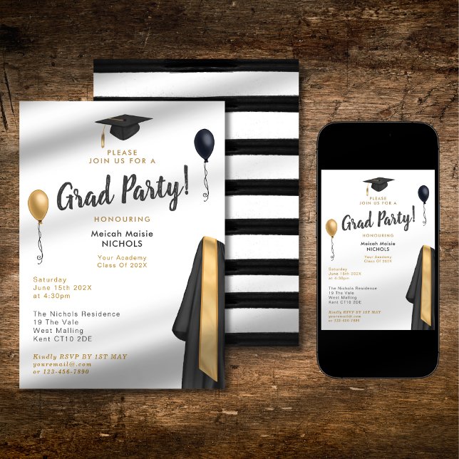 Invitation Simple Moderne Graduation Lycée ColIege Uni (Créateur téléchargé)
