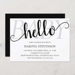 Invitation Simple moderne Hello Baby   Flourish Script Douche