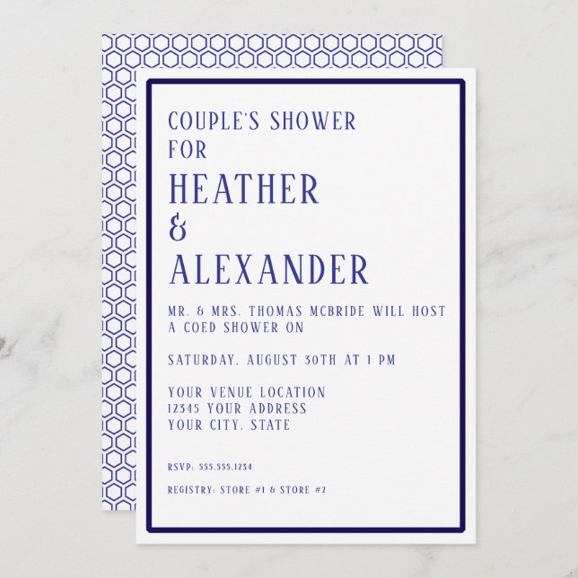Invitation Simple moderne Hexagon Géométrique Couples Douche (Devant / Derrière)
