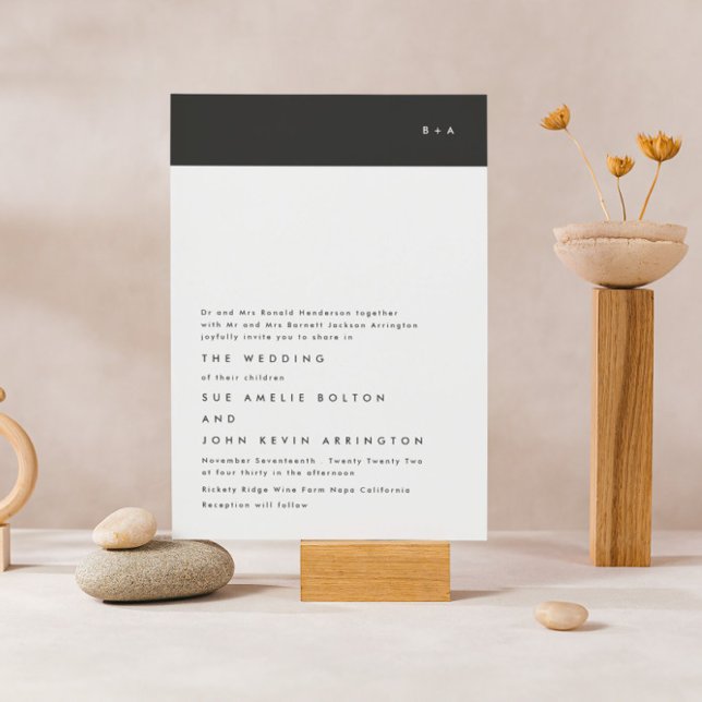 Invitation Simple Moderne Hochzeit mit schwarzen Streifen und (Créateur téléchargé)