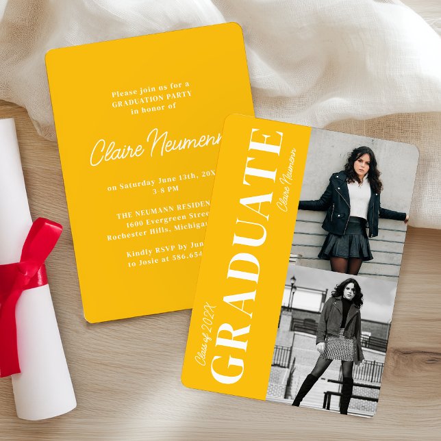 Invitation Simple moderne Jaune Photo Party Graduation (Créateur téléchargé)