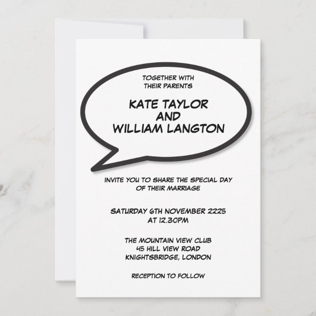 Invitation Simple Moderne Mariage BD Noir et Blanc (Devant)