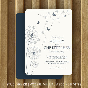 Invitation Simple moderne Mariage bleu Dandelion