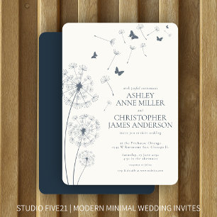 Invitation Simple moderne Mariage bleu Dandelion