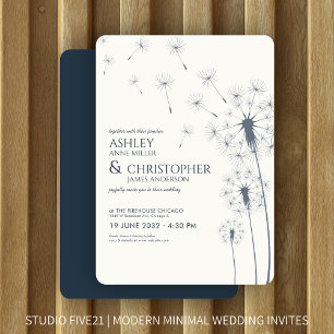 Invitation Simple moderne Mariage bleu Dandelion