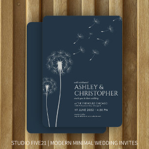 Invitation Simple moderne Mariage bleu Dandelion
