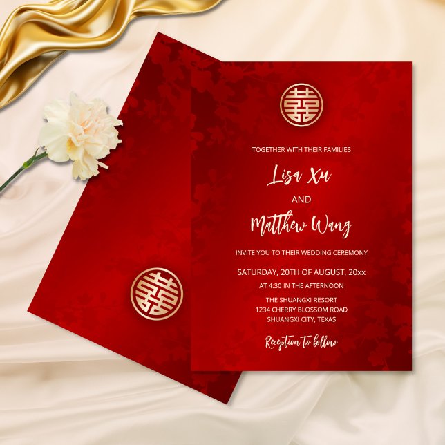 Invitation Simple Moderne Mariage Chinois Rouge (Créateur téléchargé)