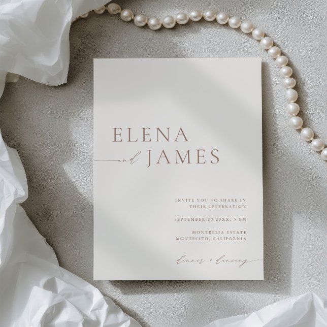 Invitation Simple Moderne Mariage Ivoire & Mocha (Modern Neutral Ivory & Mocha Wedding Invitation)