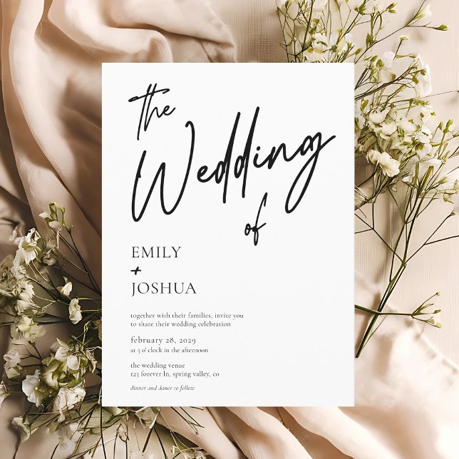 Invitation Simple Moderne Mariage Noir Blanc (Front of the wedding invitation shown in 5x7 inches. Choose paper, size and corner style.)