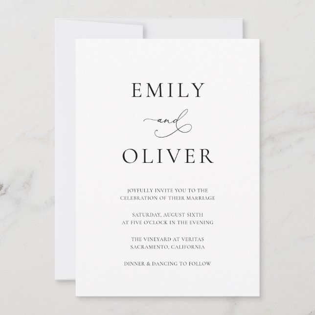 Invitation Simple moderne Mariage noir et blanc (Devant)