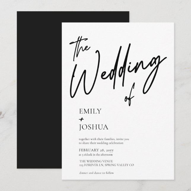 Invitation Simple Moderne Mariage Noir et Blanc (Devant / Derrière)
