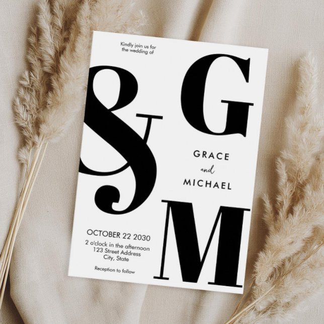 Invitation Simple moderne Mariage noir et blanc (Créateur téléchargé)