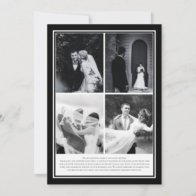 Invitation Simple Moderne Mariage Noir et Blanc 4Photo (Dos)