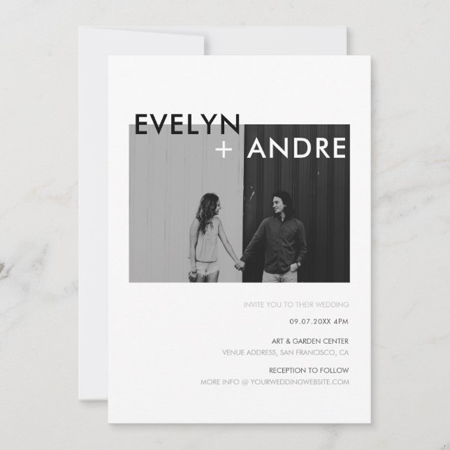 Invitation Simple moderne Mariage photo noir et blanc (Devant)