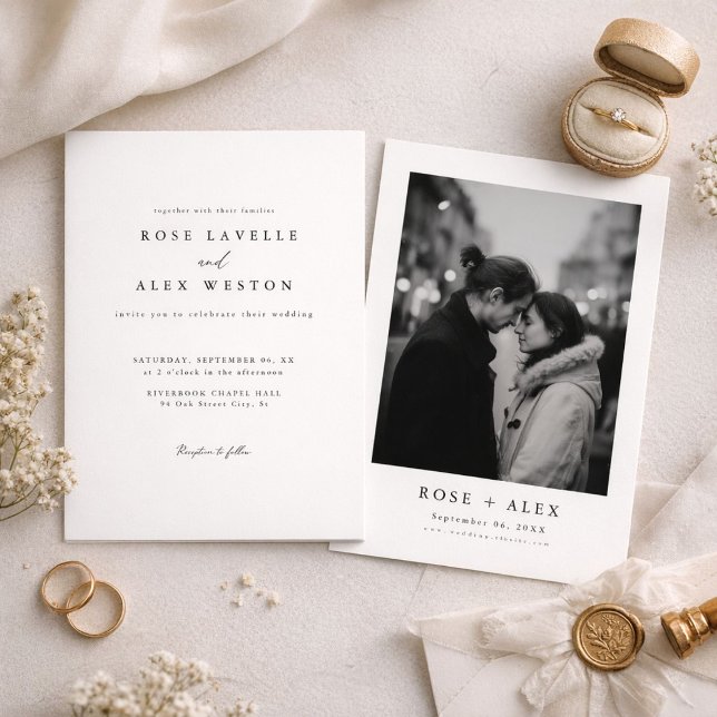Invitation Simple Moderne Mariage Photo Noir et Blanc (Créateur téléchargé)