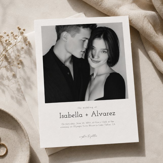 Invitation Simple Moderne Mariage Photo Noir et Blanc (Créateur téléchargé)