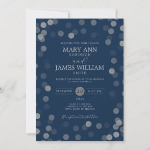 Invitation Simple moderne Mariage Silver Confetti Navy