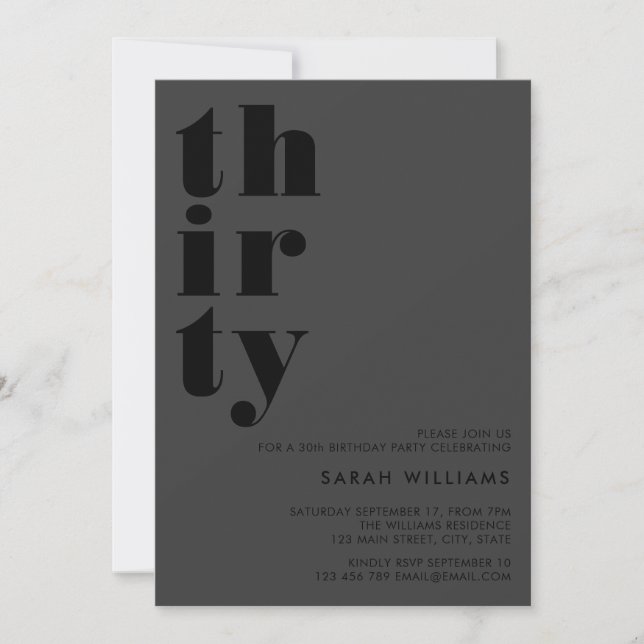 Invitation Simple moderne Matte Noir 30e anniversaire (Devant)