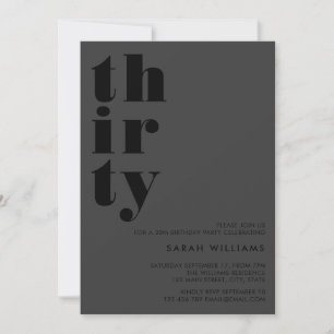Invitation Simple moderne Matte Noir 30e anniversaire