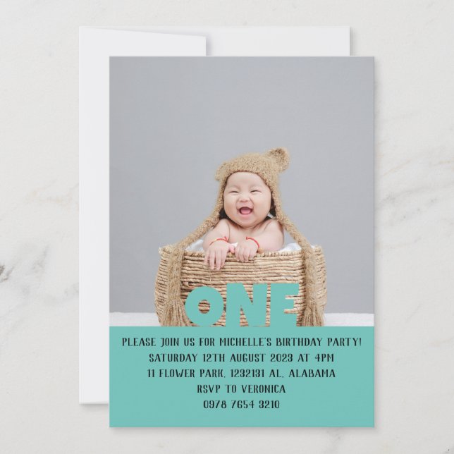 Invitation Simple moderne mignonne première photo bébé annive (Devant)