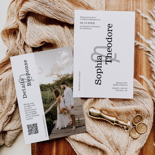 Invitation Simple moderne minimaliste Mariage QR Code photo (Créateur téléchargé)