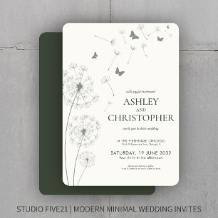 Invitation Simple moderne Moss Green Dandelion Mariage