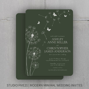 Invitation Simple moderne Moss Green Dandelion Mariage