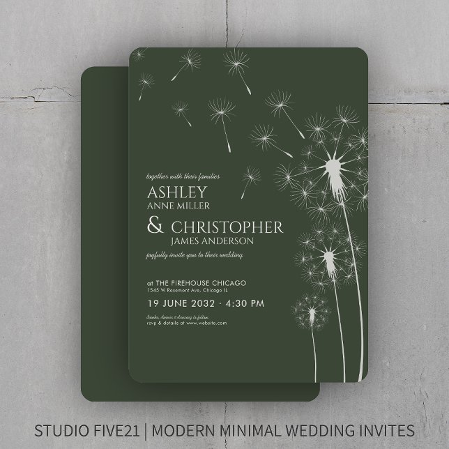 Invitation Simple moderne Moss Green Dandelion Mariage (Créateur téléchargé)