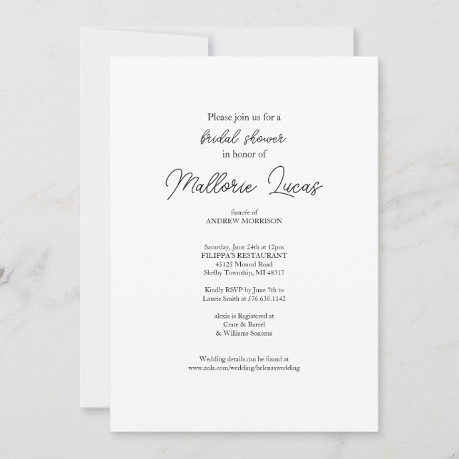 Invitation simple moderne Noir Blanc Douche nuptia (Devant)