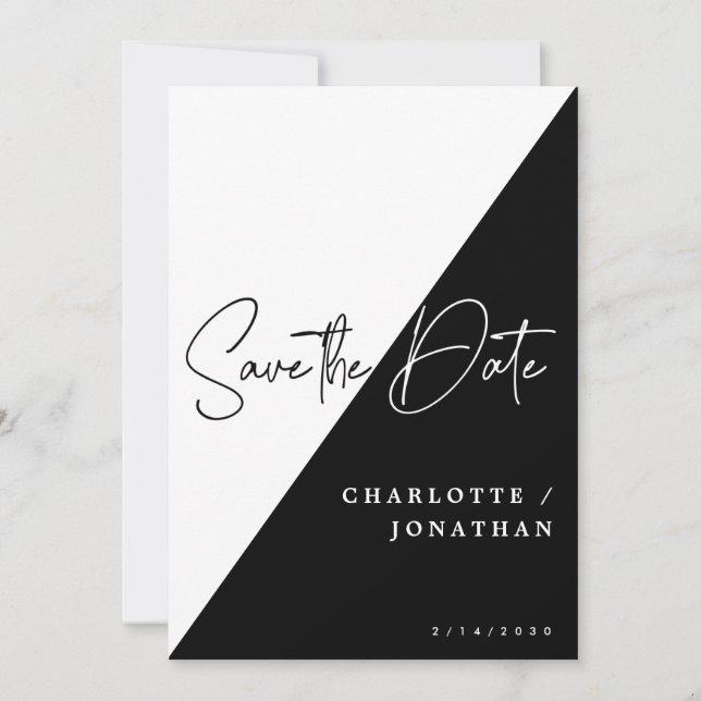 Invitation Simple Moderne Noir & Blanc Enregistrer Le Mariage (Devant)