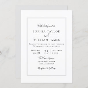 Invitation Simple moderne noir blanc gris Mariage de script
