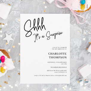 Invitation simple moderne noir blanc photo surprise Sweet 16