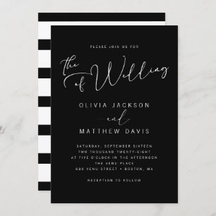 Invitation Simple moderne noir et blanc Mariage de calligraph