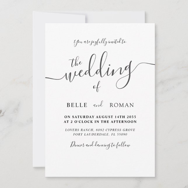 Invitation Simple moderne noir et blanc Mariage de calligraph (Devant)
