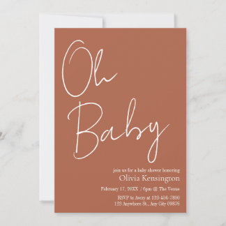 Invitation Simple moderne Oh Baby Baby shower en terre cuite