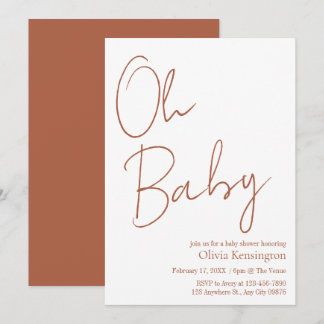 Invitation Simple moderne Oh Baby Baby shower en terre cuite