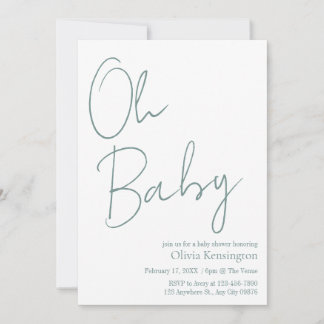 Invitation Simple moderne Oh Baby Sage Baby shower vert