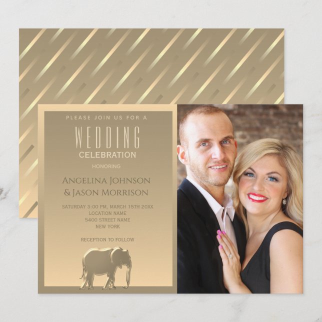 Invitation Simple Moderne Or Mariage Photo (Devant / Derrière)