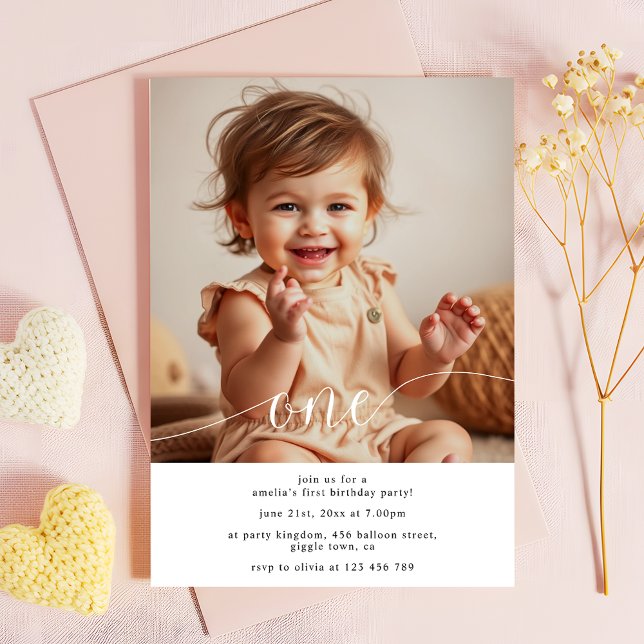 Invitation Simple moderne photo du 1er anniversaire de bébé (Créateur téléchargé)