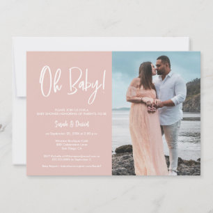Invitation Simple Moderne Photo Oh Bébé Fille Rose Baby Showe