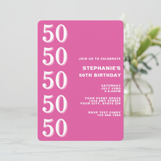 Invitation Simple Moderne Rose Jubilé 50e Anniversaire (Debout devant)