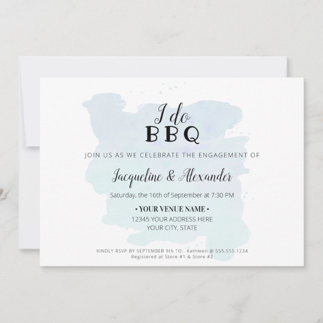 Invitation Simple moderne Rustique I Do BQ Script Dusty Blue (Devant)